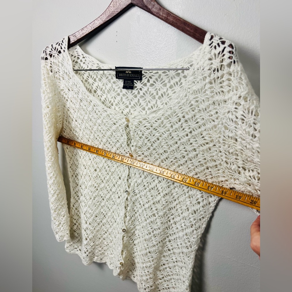 Vintage British Khaki 90’s Open-Knit Cardigan – Size XL - Picture 7 of 10